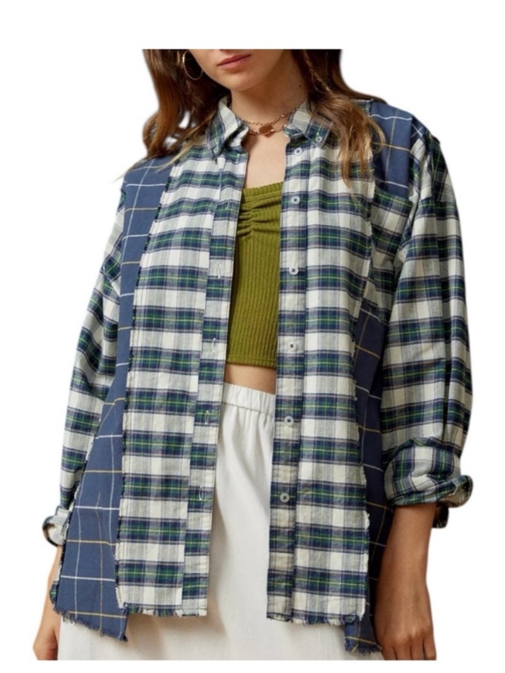 Urban Outfitters BDG Spliced Dad Button-Down Plaid  Shirt size XS